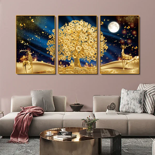 3D Golden Rich Money Tree Canvas